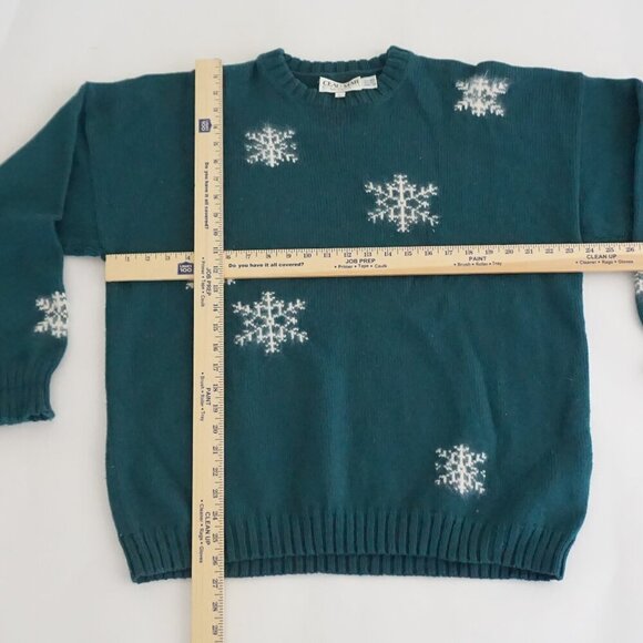 Ceau Mar Teal Wool Angora Snowflake Knit Sweater Cabincore Retro Aesthetic XL - Picture 3 of 10
